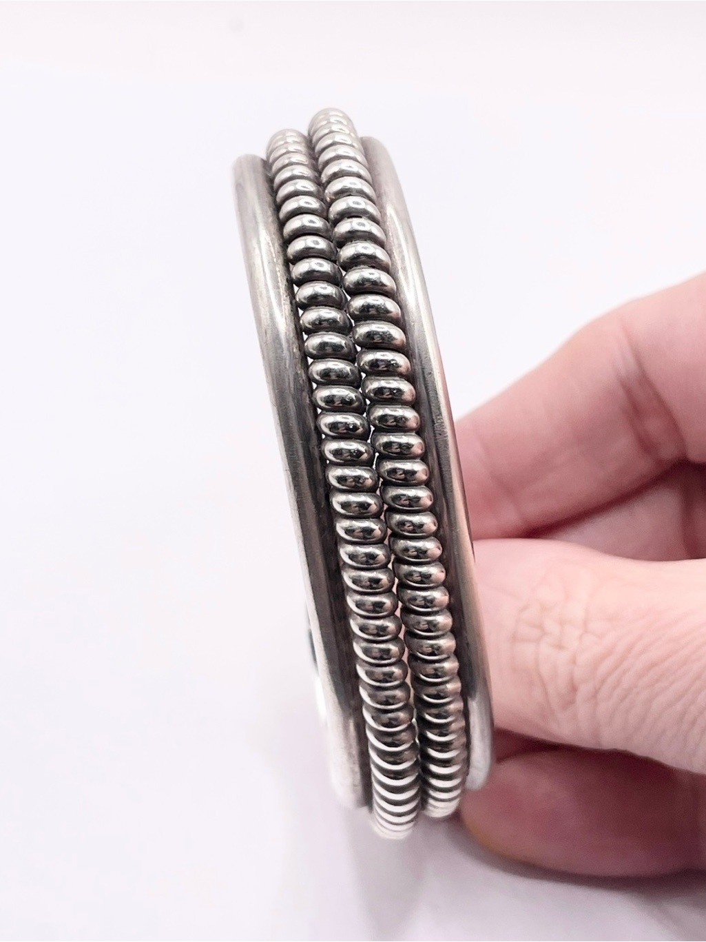 Tahe Sterling Silver Double Row Cuff Bracelet
